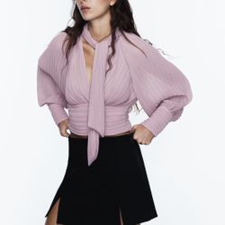 Zara Lilac Blouse Shawl Long Sleeve 
