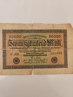 1923 German 20000 Mark Reichsbanknote