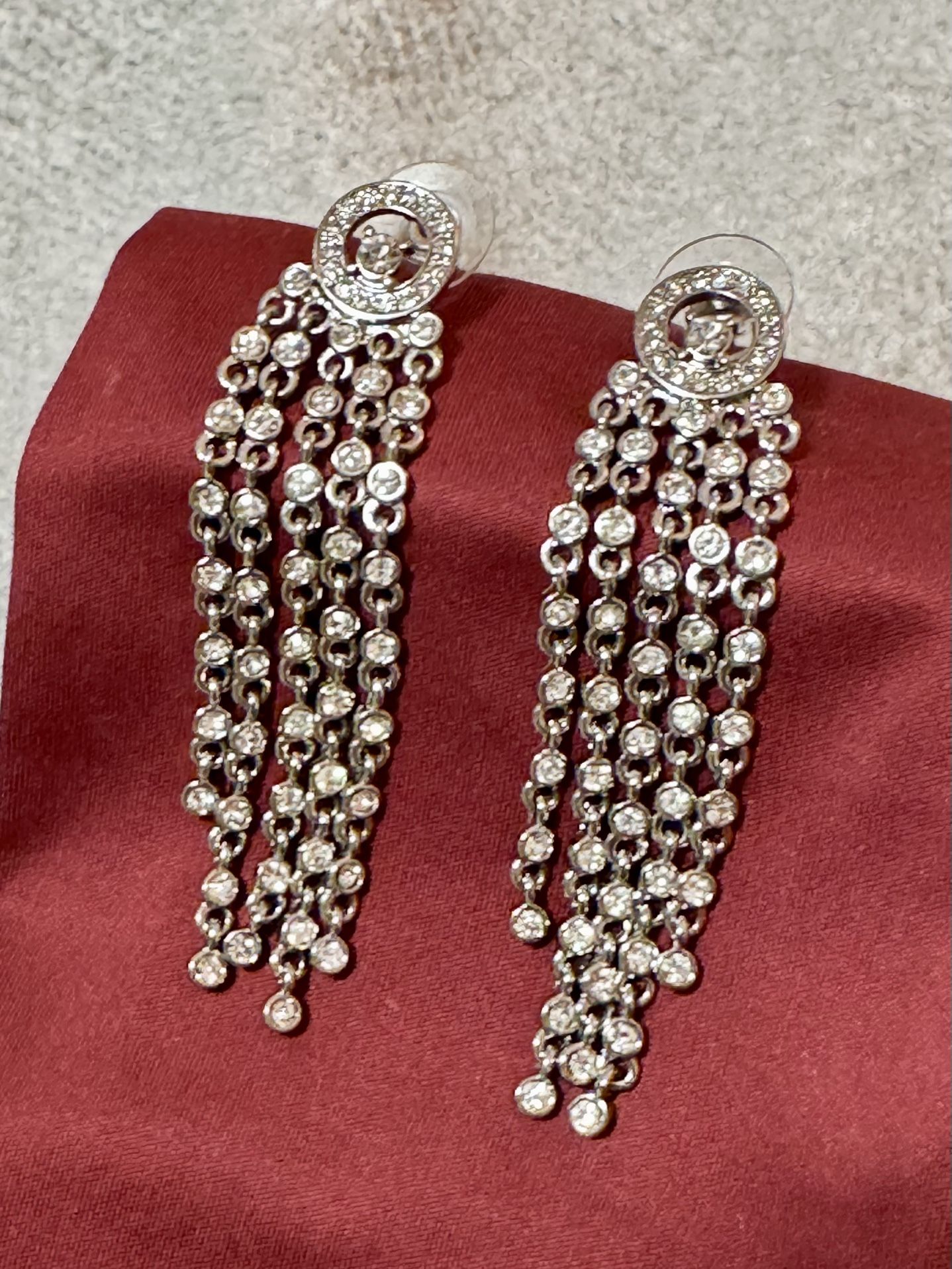 Faux Diamond Silver Cascade Earrings Prom Wedding Formal