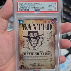 One piece TCG Ace wanted poster psa 10