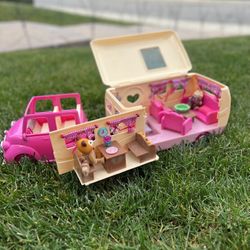 Woodsy Happy Camper- Car, Travel Trailer, Dolls And Accessories