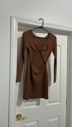 Brown Textured Knit Cutout Mini Dress