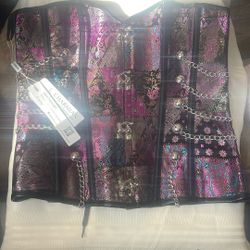 Charmian Women's Spiral Steel Boned Steampunk Gothic Bustier Corset with Chains-XXL