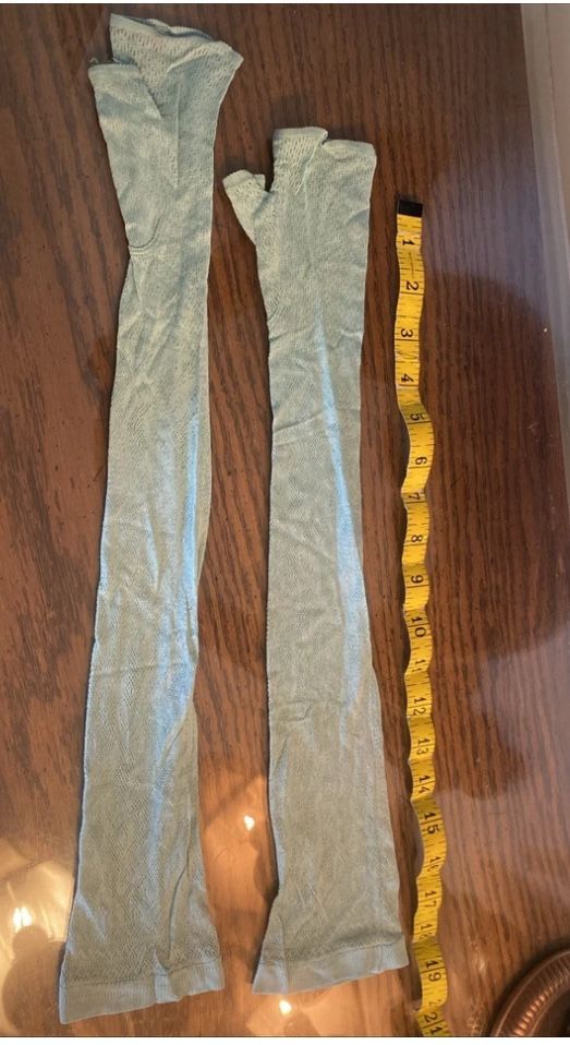 VTG Fingerless Turquoise Sheer stretchy Wedding Gloves From the 50’s