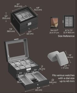 SONGMICS Watch Box 8-Slot Case 2 Layers Organizer w/ Large Glass Lid - Black