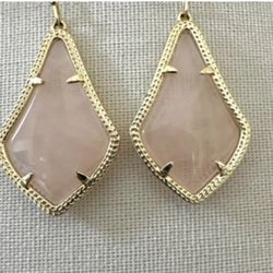 Kendra Scott  Alex  Gold tone  Drop  Pink Quartz  Statement Earrings 