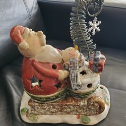 Glazed Clay Santa Christmas Candle Holder 