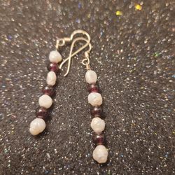 Natural Pearl Garnet 925 Silver Fangle Earrings