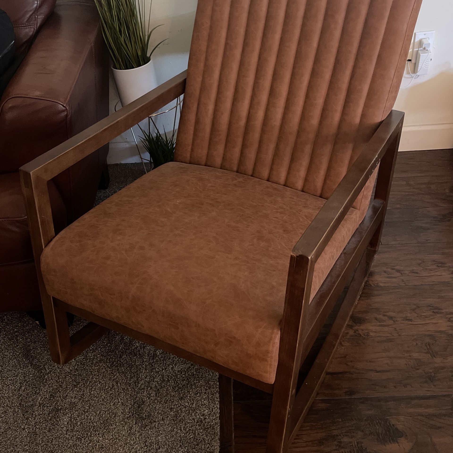 Comfy Leather Rocking Chair Wooden Arms