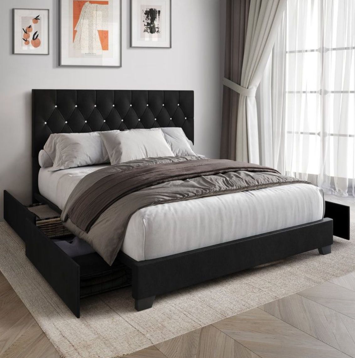 NEW FULL QUEEN KING SIZE PLATFORM STORAGE BED WITH MATTRESS AND