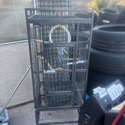 Bird Cage And Bin Full Of Toys & Bowls