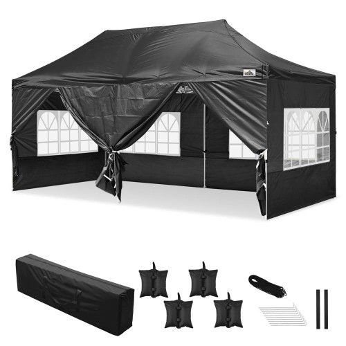 10' X 20' Pop Up Canopy Tent Commercial Instant Shelter Outdoor Beach Camping For Parties Gazebo With Sides & Carry Bag