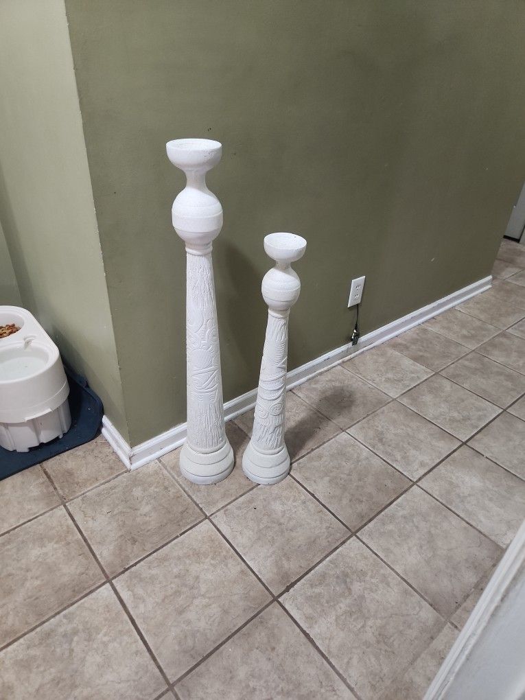Tall White Wooden Pillar Candle Holders