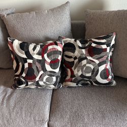 Two Red, Black, Grey Couch Pillows 