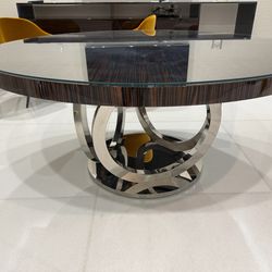 Modern Italian Style Dining Table – Sculptural Chrome Base & Glass Top