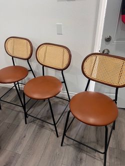 Set of 3 Cane Back Bar Stools
