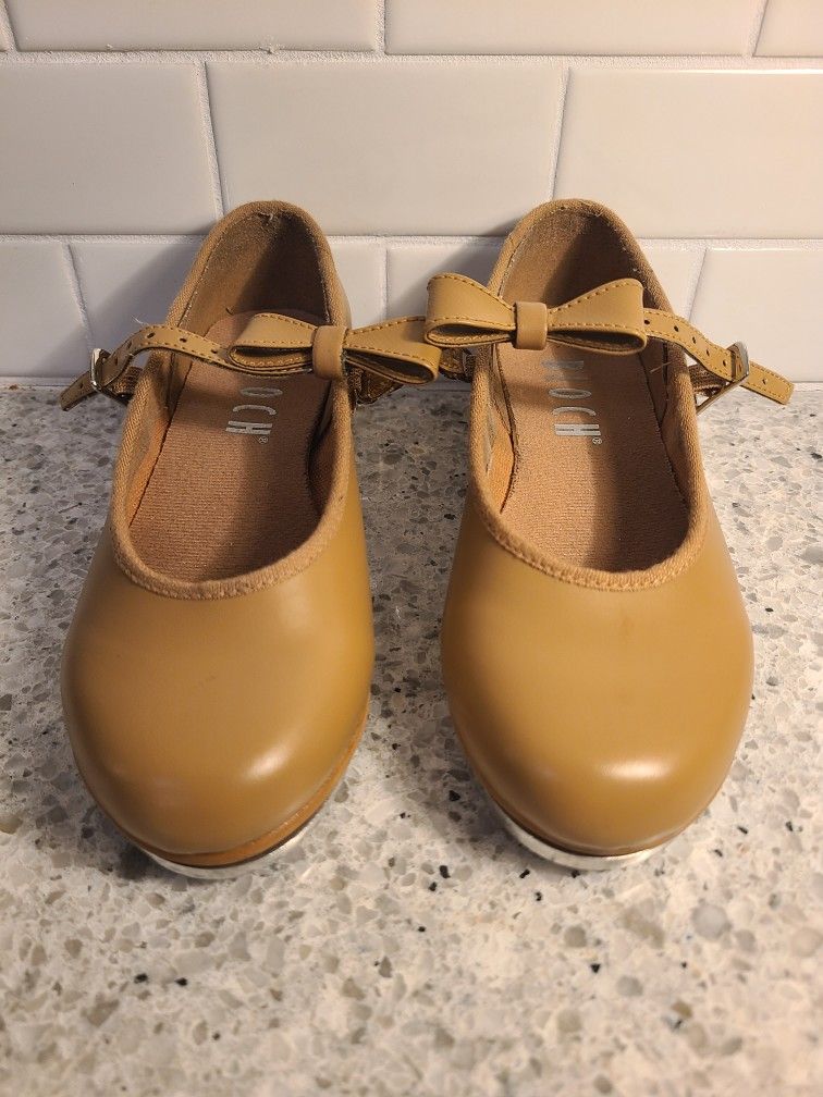 Bloch Dance Girls Brown Tan Merry Jane Tap Shoes sz 10.5