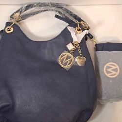 MKF by Mia K. Collection Fabienne Hobo Bag Vegan Leather W/ Wallet-Navy Blue
