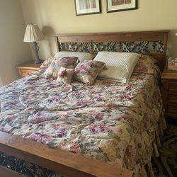 Cal King Oak And Wrought Iron bed 