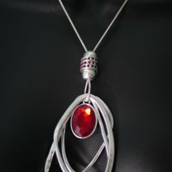 Ruby Silver Necklace W/Earrings 