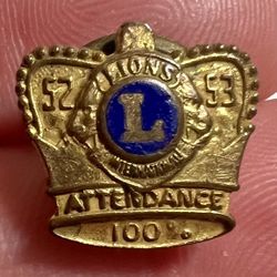 Lion's International 1(contact info removed) 100% Attendance Screwback Lapel Pin
