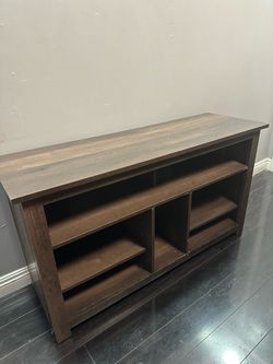 Dark Brown Wood TV Stand with Open Shelves