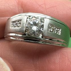 J Holman Sterling Silver Cubic Zirconia Solitaire Accented Band Ring 925 Sz 10.5