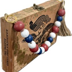 Handcrafted Kentucky Fire Cured Cigar Box Purse – Upcycled Patriotic Flag Art, Red Calico Lining, Eco Friendly Gift