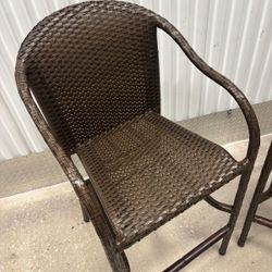Two outdoor patio hightop chairs in good condition … 22” wide, 20 depth , 29 “ high to seat. 44” high to the top of chair…  $50 each