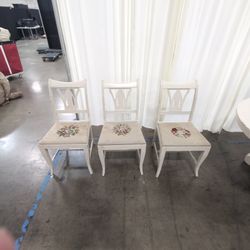 French Provincial Cream Wood Dining Chair with Floral Needlepoint Set of 3