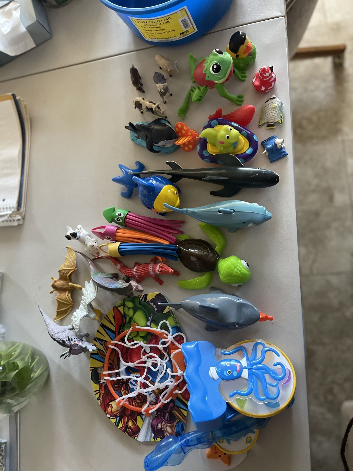 Bucket Of Bathtub Toys. Used, But In Good Condition.