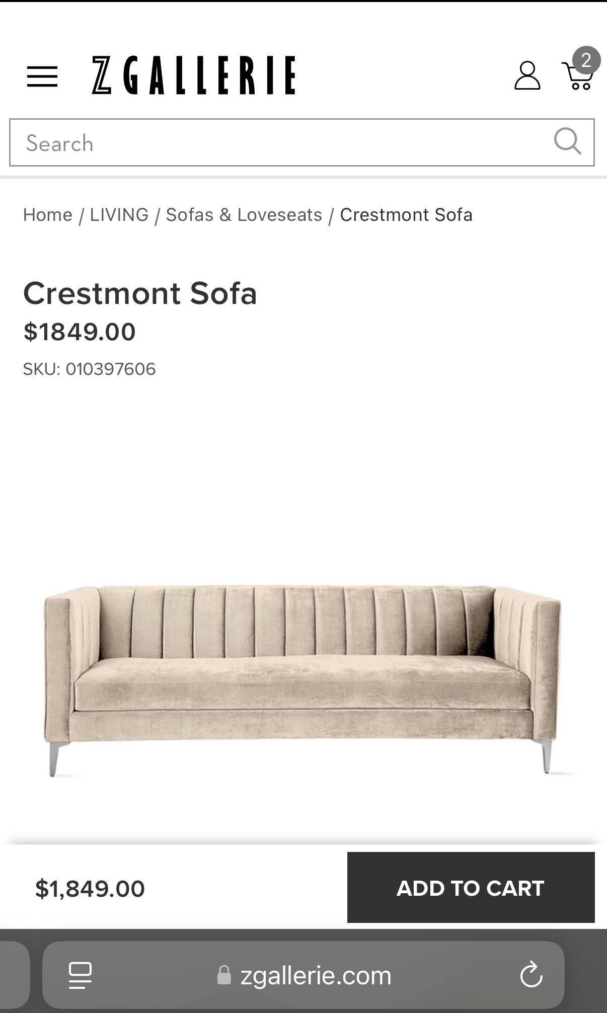 Z Gallerie Sofa