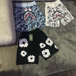 Bape And Denim Tear Shorts 