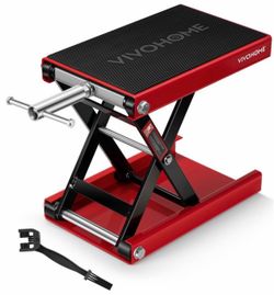 VIVOHOME 1100 LBS Motorcycle Lift Scissor Jack, Wide Deck Hoist Stand, Red Height Adjustable Center Stand with Crank, Steel Lift for Cruiser, Dirt Bik