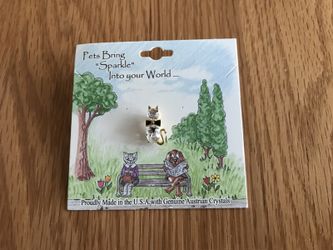 Tie tack Austrian crystal cat black bow tie