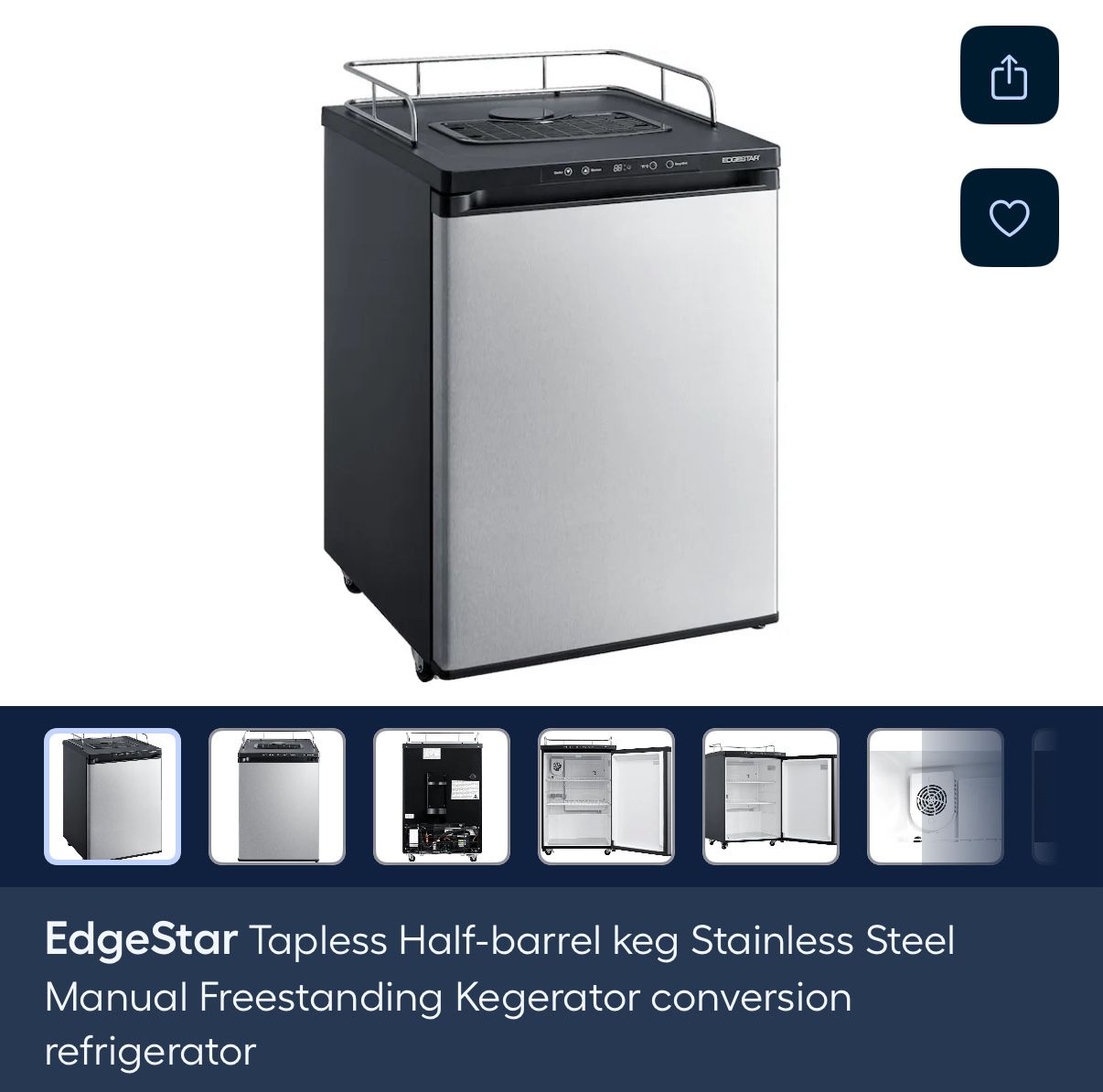 EdgeStar Tapless Half-barrel keg Stainless Steel Manual Freestanding Kegerator conversion refrigerator