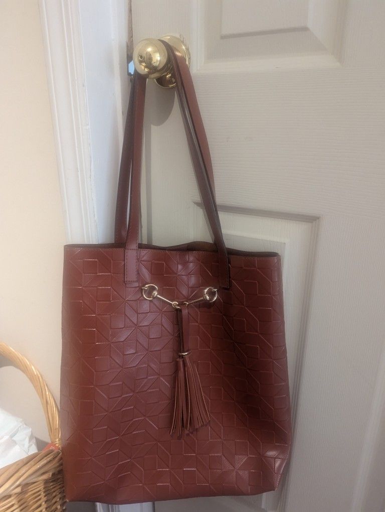 Large Brown Geometric Pattern Tote Bag