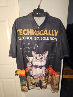 Hardaddy "Technically Alcohol Is A Solution" Cat Short Sleeve Button-Up Shirt – XL