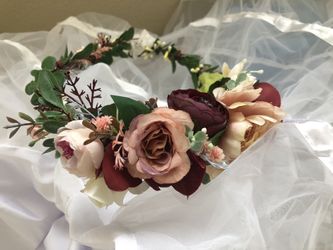 Dreamy Burgundy Blush flower Crown Perfect For Wedding, Bridal Shower Or Maternity Photo Shoot