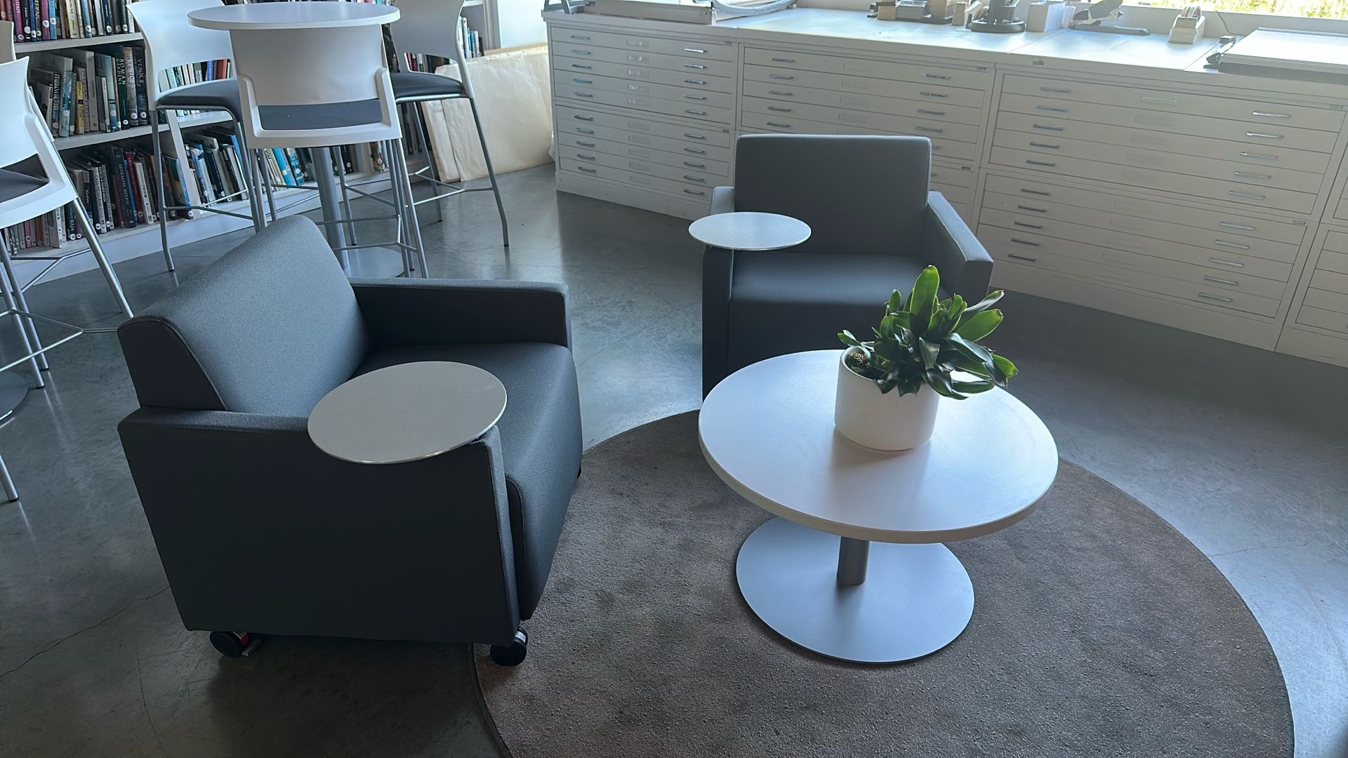 Steelcase Rolling chairs and a coffee table