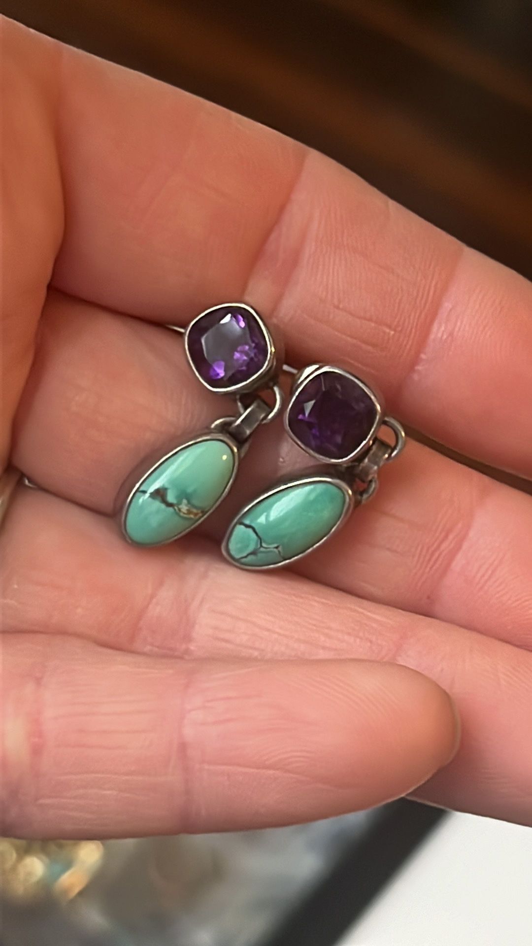 Amethyst And Turquoise 925 Earrings 