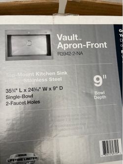 Stainless steel apron sink. New.