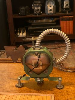 Art with Heart; Steampunk Style Handmade Battery Operated Assemblage Clock: