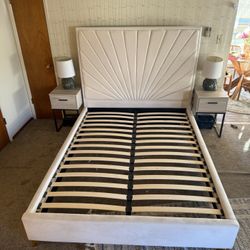 Cream Velvet Queen Bedframe