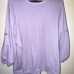 Torrid Cozy Purple Fleece Crew Neck Crochet Sleeve Sweatshirt
