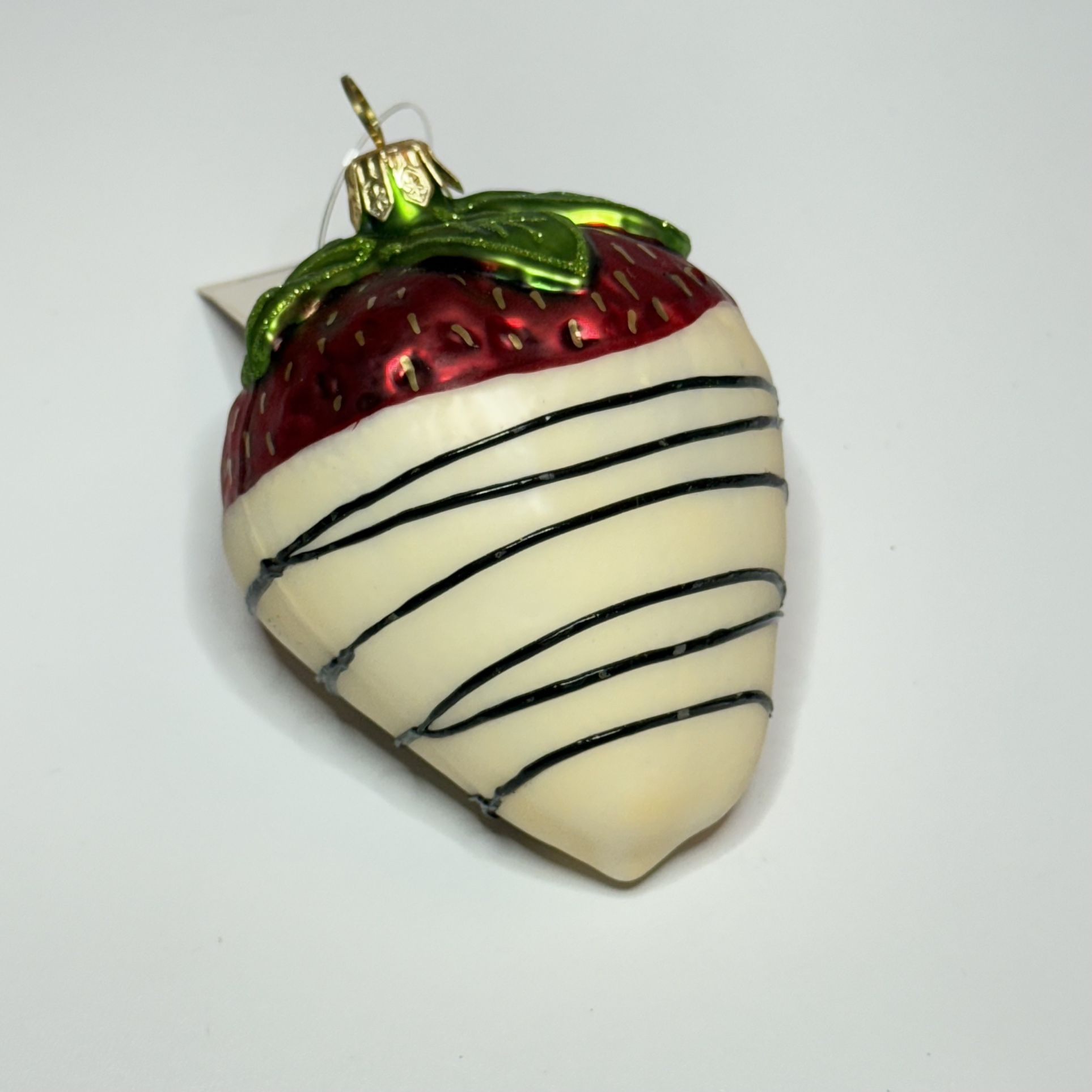 Glass White Chocolate Dipped Strawberry Christmas Holiday Ornament
