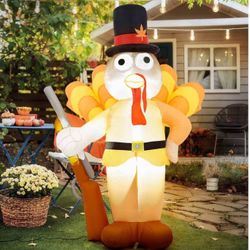 Brand new 6 FT Turkey Soldier with Hat and Gun, Thanksgiving Day Inflatable Decoration, Built-in LED Autumn Decoration, Indoor Yard Holiday Season, Qu
