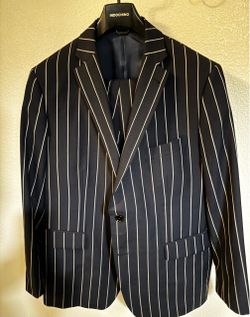 Indochino Kingsbury Wide Stripe Navy Suit - Men