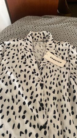 Ecowish White Black Spot Print Button-Up Shirt