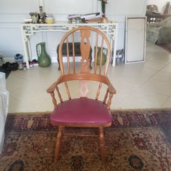 8-Vintage Windsor Style Wooden Armchair with Padded Seat

